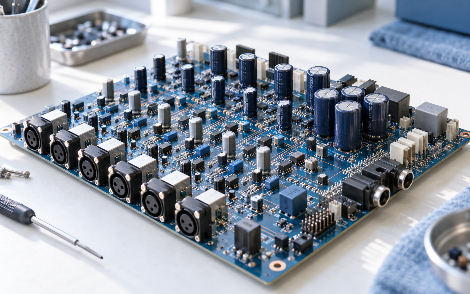 Placă electronică de mixer audio în atelier